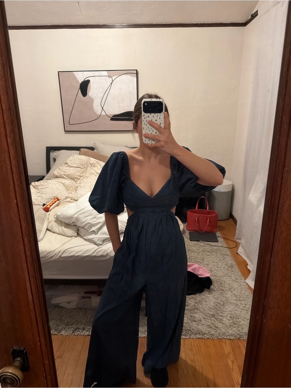 Free People Indigo Wide-Leg Denim Jumpsuit with Puff Sleeves - Picture 2 of 2